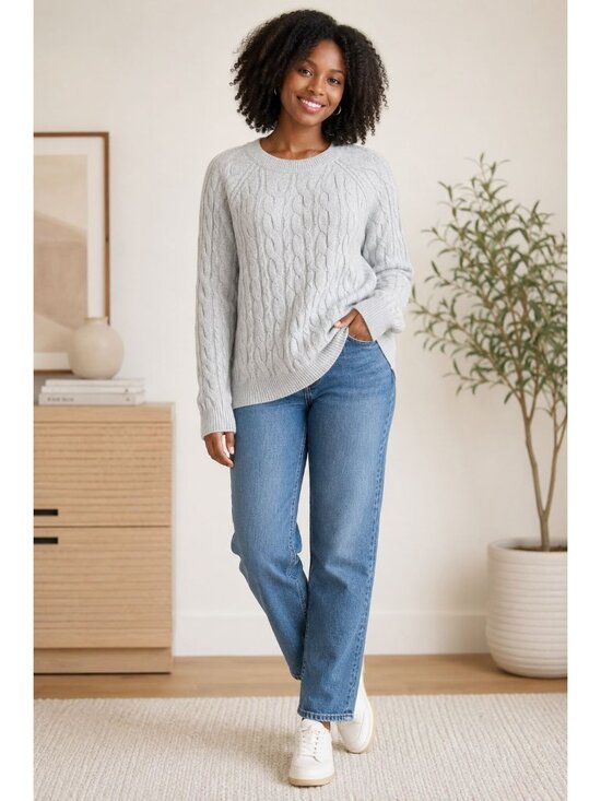 aerie Sweaters - Aerie Women's Cable Crew Light Gray Chunky Knit Sweater Size M